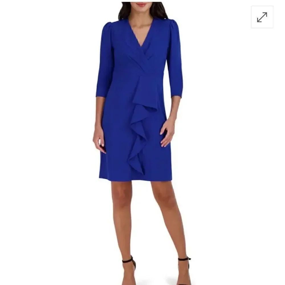 JULIA JORDAN Cascade Ruffle Crepe Sheath Dress Size10
